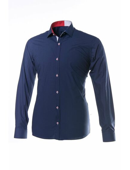 Мужская рубашка приталенная темно-синего цвета с отделкой - 51177 от Tonelli 