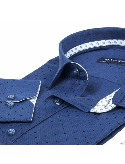 Мужская рубашка приталенная темно - синяя с отделкой - 51185 от Tonelli 