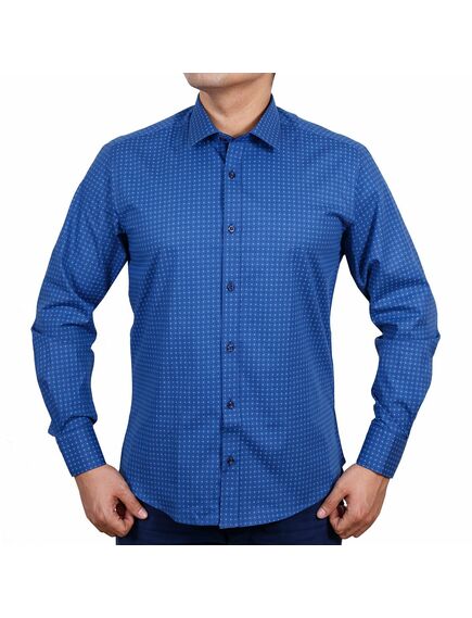 Мужская рубашка приталенная под пуговицы синяя - 51127 от DoubleCuff 
