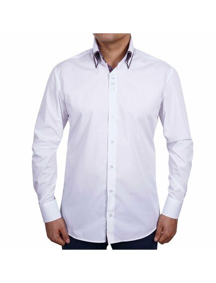 Мужская рубашка приталенная под пуговицы с двойным воротом белая - 51126 от DoubleCuff 