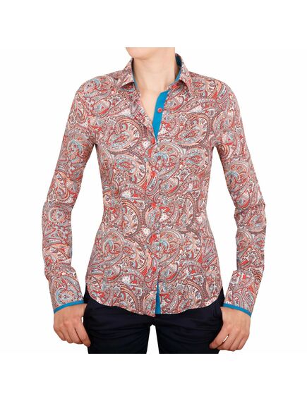 Приталенная женская рубашка под пуговицы с узором пейсли красная - 5040 от DoubleCuff 