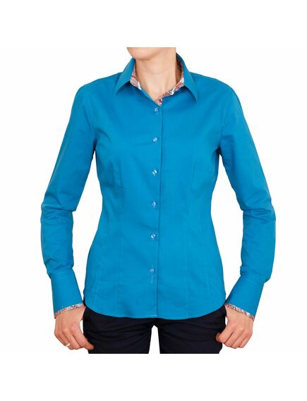 Приталенная женская рубашка с длинным рукавом голубая - 5045 от DoubleCuff 