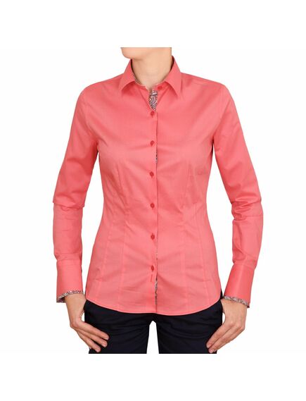 Приталенная женская рубашка с длинным рукавом розовая - 5046 от DoubleCuff 