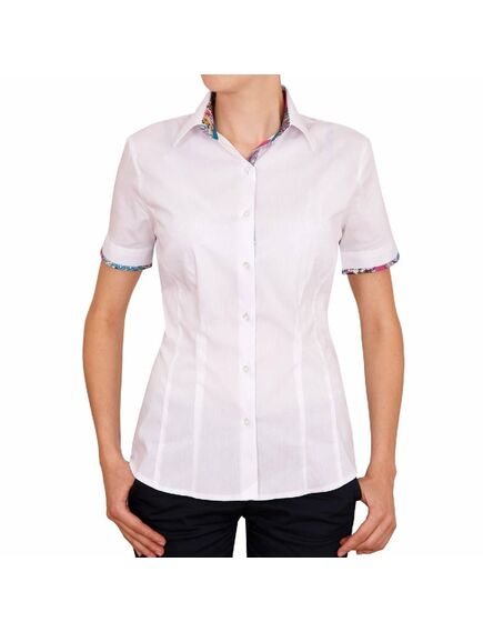 Приталенная женская рубашка с  коротким рукавом белая - 5053 от DoubleCuff 