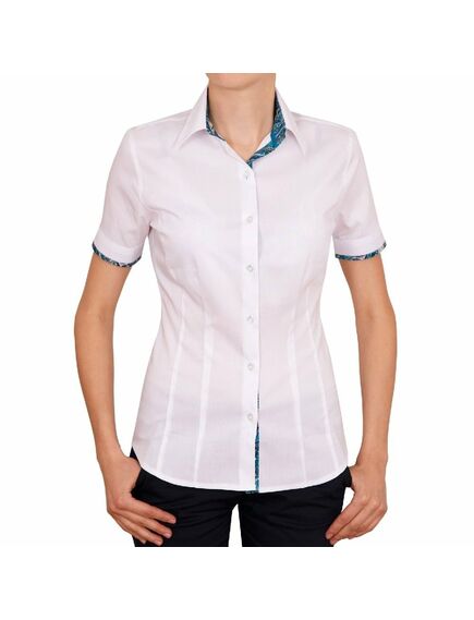 Приталенная женская рубашка с  коротким рукавом белая - 5054 от DoubleCuff 