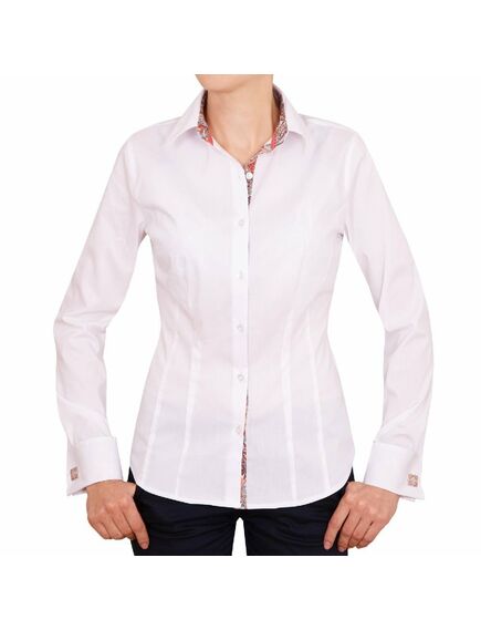Приталенная женская рубашка под запонки белая  со вставками - 5055 от DoubleCuff 