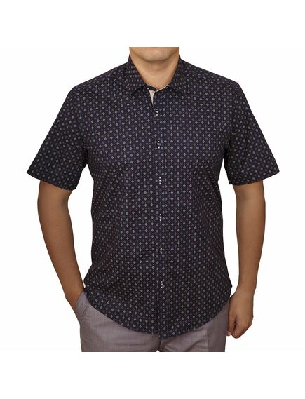 Мужская рубашка приталенная с коротким рукавом синяя с узором - 51144 от Balance 