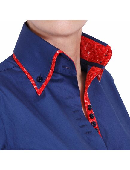 Приталенная женская рубашка под пуговицы с двойным воротом синяя - 5029 от DoubleCuff 