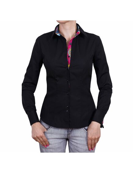 Приталенная женская рубашка под запонку черная - 5035 от DoubleCuff 