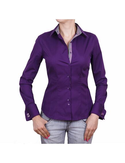 Приталенная женская рубашка под запонку фиолетовая - 5038 от DoubleCuff 