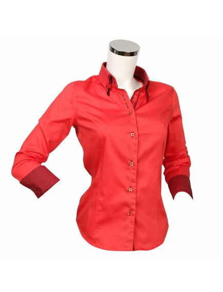 Приталенная женская рубашка красная с двойным воротом - 1127 от Tonelli 