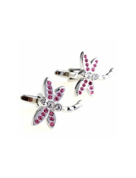 Запонки стрекозы с розовыми кристаллами - 156659 от  