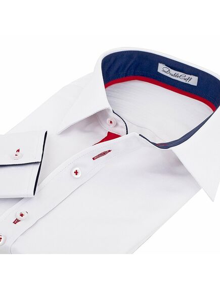 Мужская рубашка приталенная под пуговицы белая - 50250 от DoubleCuff 