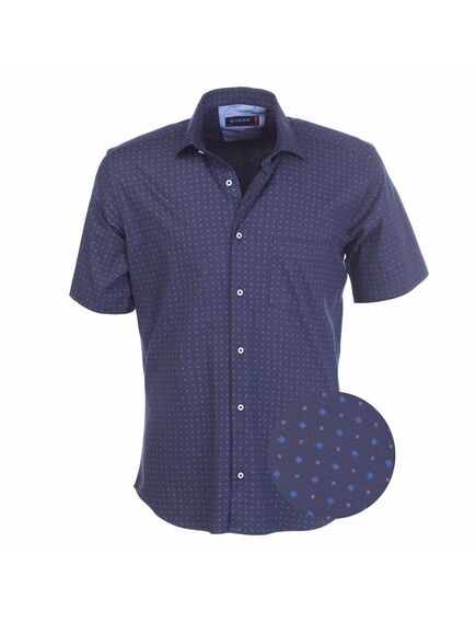 Мужская рубашка с коротким рукавом синяя с узором - 50277 от Bawer 
