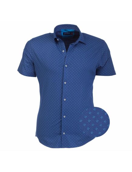Мужская рубашка с коротким рукавом синяя с узором - 50279 от Bawer 