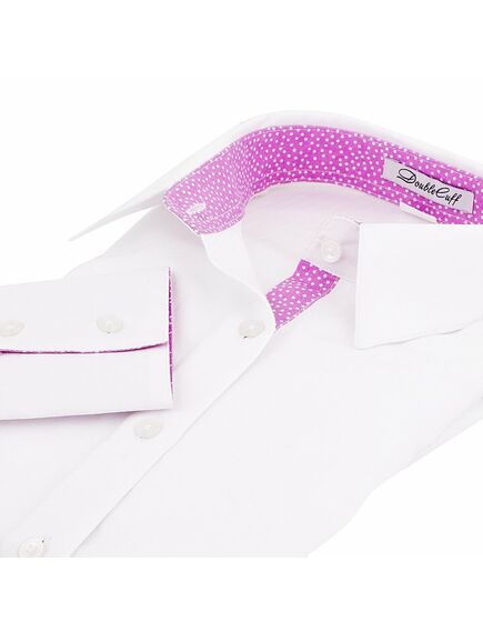 Приталенная женская рубашка под пуговицы белая с яркой отделкой - 5082 от DoubleCuff 