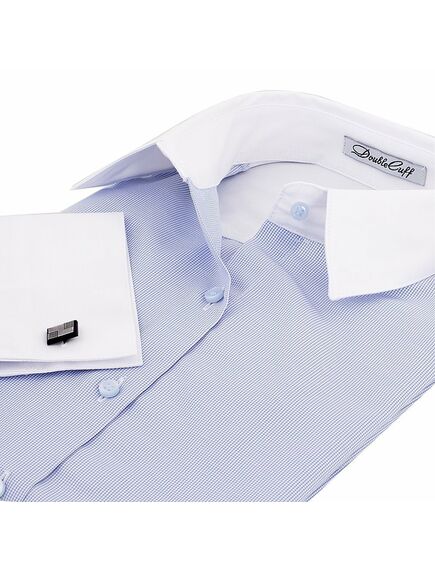 Приталенная женская рубашка под запонки в мелкую голубую клетку - 5084 от DoubleCuff 