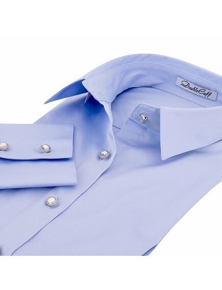 Приталенная женская рубашка под пуговицы голубая - 5085 от DoubleCuff 