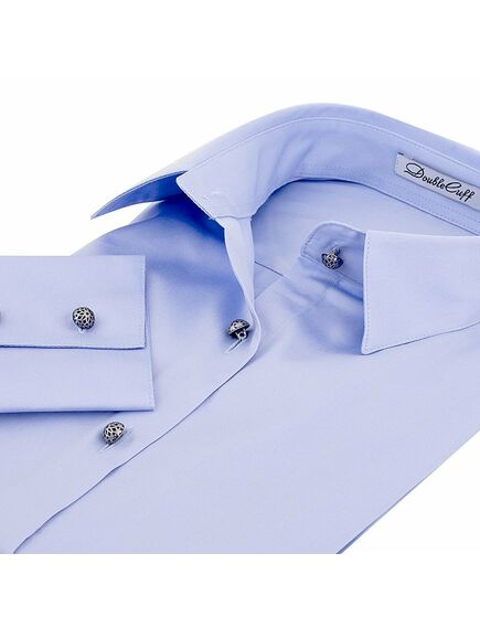 Приталенная женская рубашка под пуговицы голубая - 5086 от DoubleCuff 