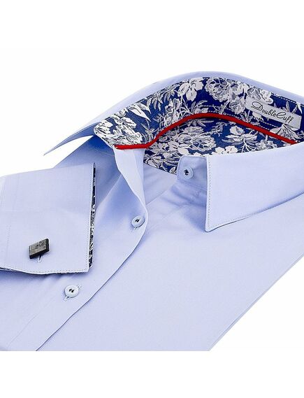 Приталенная женская рубашка под запонки голубая - 5087 от DoubleCuff 