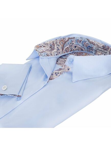 Женская рубашка под запонки голубая отделочная ткань узор пейсли - 5088 от DoubleCuff 
