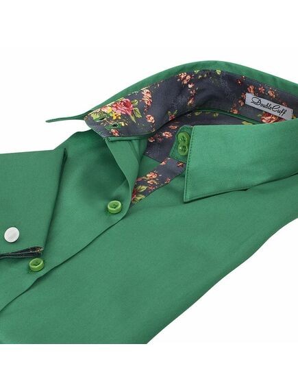 Женская рубашка под запонки зеленая отделочная ткань узор цветы - 5090 от DoubleCuff 