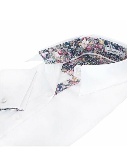 Женская рубашка под запонки белая отделочная ткань узор цветы - 5091 от DoubleCuff 