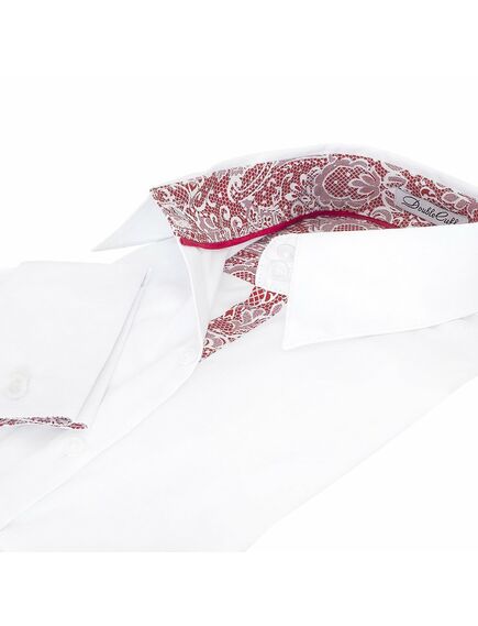 Женская рубашка под запонки белая отделочная ткань узор кружево - 5092 от DoubleCuff 
