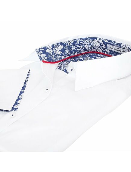 Женская рубашка под запонки белая отделочная ткань узор цветы - 5094 от DoubleCuff 