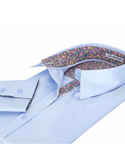 Женская рубашка под пуговицы голубая отделочная ткань цветы - 5097 от DoubleCuff 