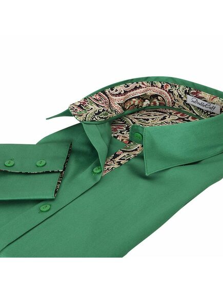 Женская рубашка под пуговицы зеленая отделочная ткань узор пейсли - 5098 от DoubleCuff 