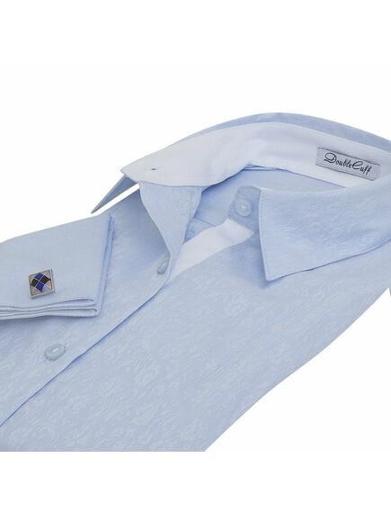 Женская рубашка под запонки голубая Non-Iron жаккард  - 5110 от DoubleCuff 