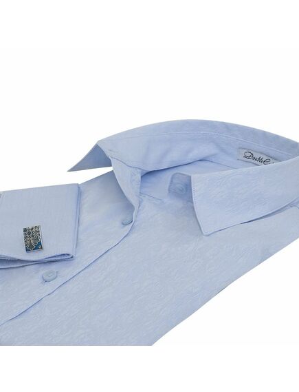 Женская рубашка под запонки голубая Non-Iron жаккард  - 5114 от DoubleCuff 