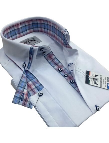 Мужская рубашка приталенная с коротким рукавом белая с тройным воротником  - 50271 от  