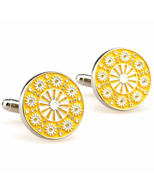 Круглые запонки желтые с белым узором - 2626 от  