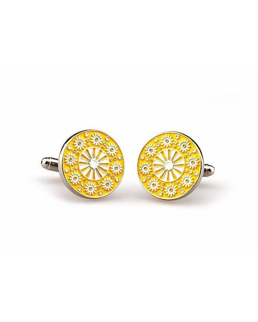 Круглые запонки желтые с белым узором - 2626 от  