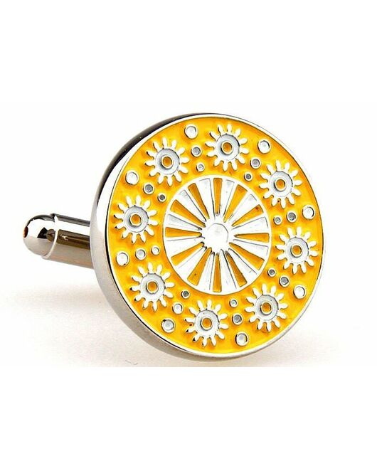 Круглые запонки желтые с белым узором - 2626 от  