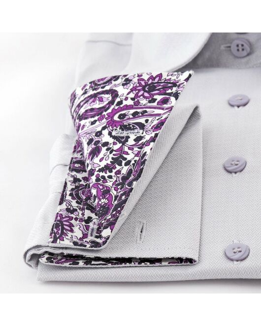 Приталенная женская рубашка под запонки серая текстурная со вставками - 00520 от DoubleCuff 