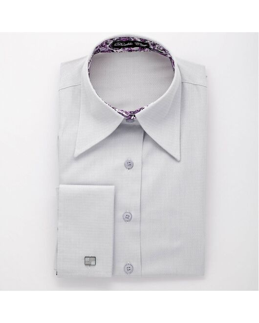 Приталенная женская рубашка под запонки серая текстурная со вставками - 00520 от DoubleCuff 