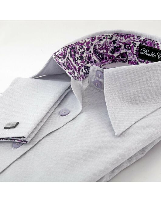 Приталенная женская рубашка под запонки серая текстурная со вставками - 00520 от DoubleCuff 