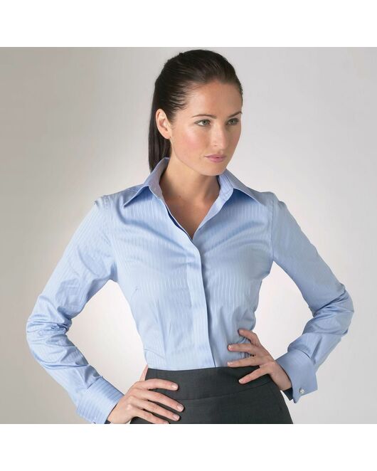 Приталенная укороченная женская рубашка под запонки голубая - 32787 от T.M.Lewin 