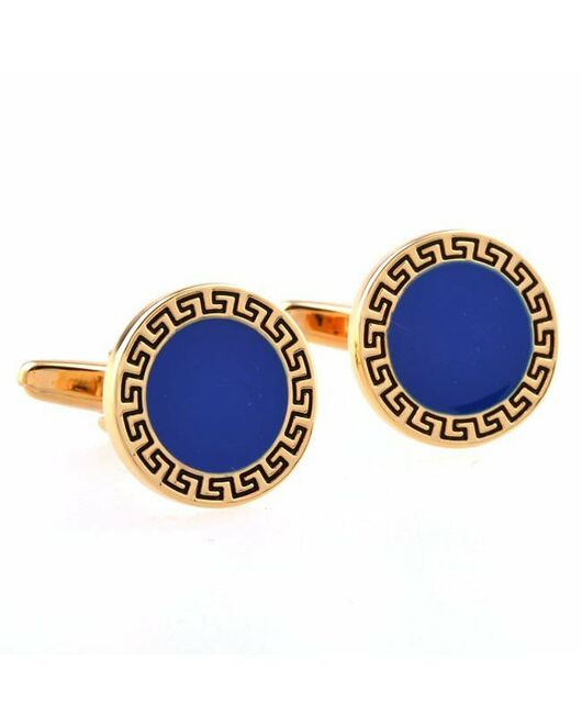 Запонки круглые золотистые с синим кругом - 152760 от  