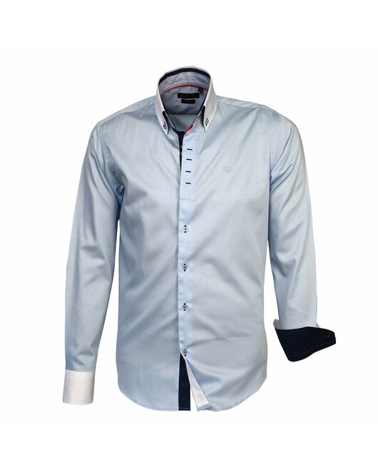 Мужская рубашка приталенная с белым воротником и манжетами под пуговицы - 5145 от Tonelli 