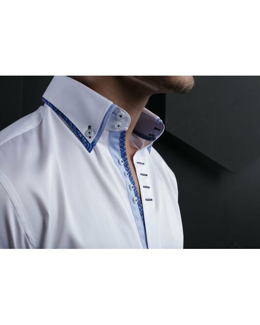 Мужская рубашка белая под пуговицы с двойным воротником Non-Iron - 7001 от DoubleCuff 