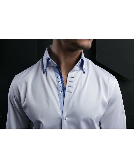 Мужская рубашка белая под пуговицы с двойным воротником Non-Iron - 7001 от DoubleCuff 