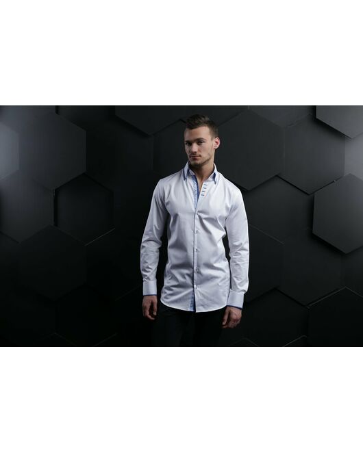 Мужская рубашка белая под пуговицы с двойным воротником Non-Iron - 7001 от DoubleCuff 