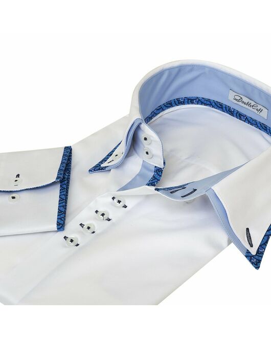 Мужская рубашка белая под пуговицы с двойным воротником Non-Iron - 7001 от DoubleCuff 