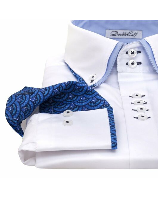 Мужская рубашка белая под пуговицы с двойным воротником Non-Iron - 7001 от DoubleCuff 