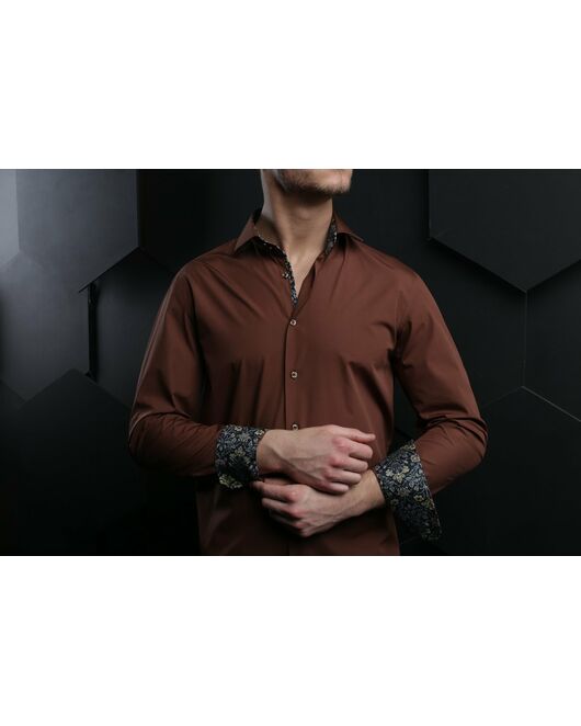 Мужская рубашка коричневая под пуговицы - 7006 от DoubleCuff 