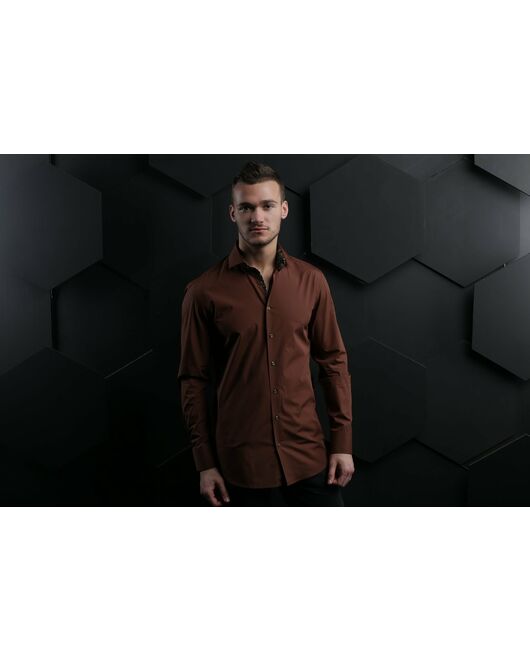 Мужская рубашка коричневая под пуговицы - 7006 от DoubleCuff 